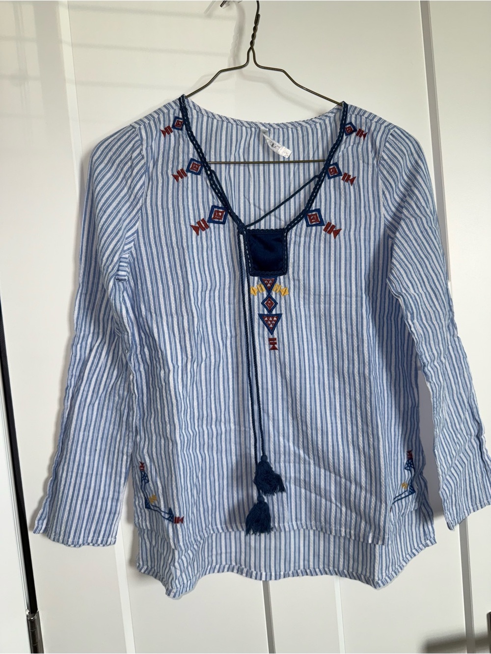 Coastal tribal Embroidered Long-Sleeve Peasant Top 100% cotton